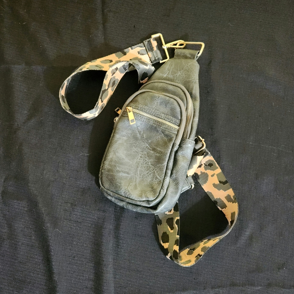 Threaded Pear Crossbody Bag with Leopard Strap